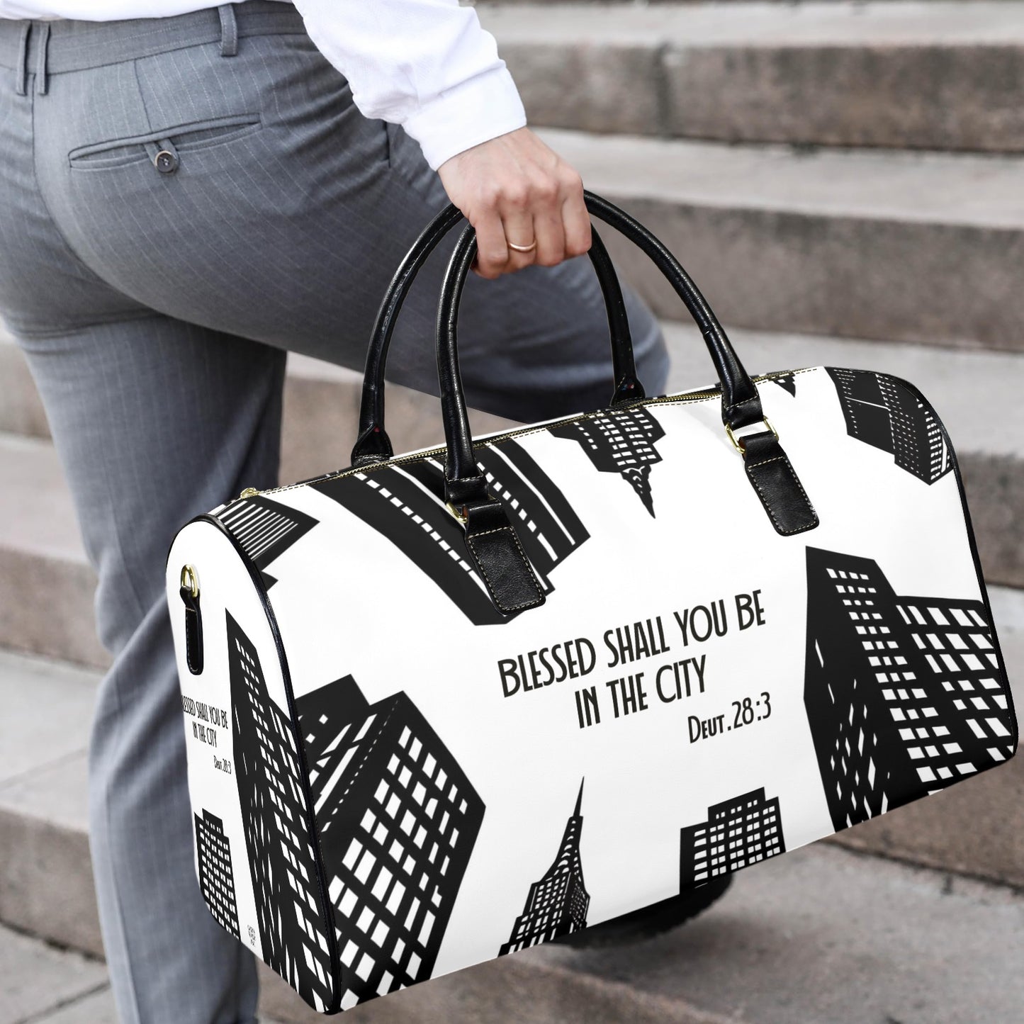 LEATHER BLESSED SHALL YOU BE IN THE CITY TRAVEL BAG
