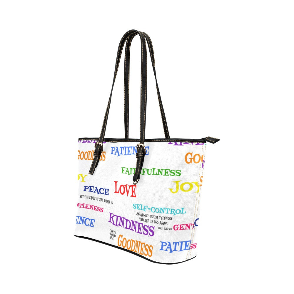 WHITE FRUIT OF THE SPIRIT Leather Tote Bag/Small