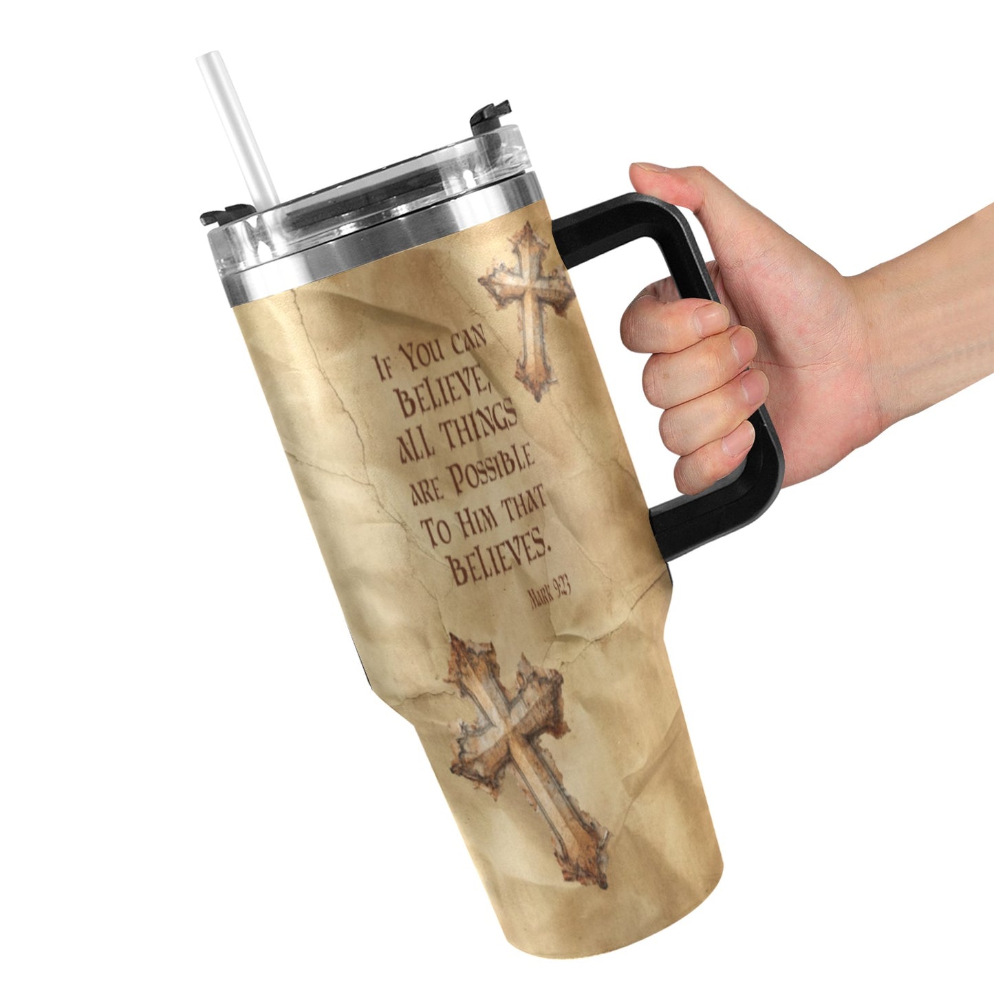 DO YOU BELIEVE 40oz Tumbler with Black Handle