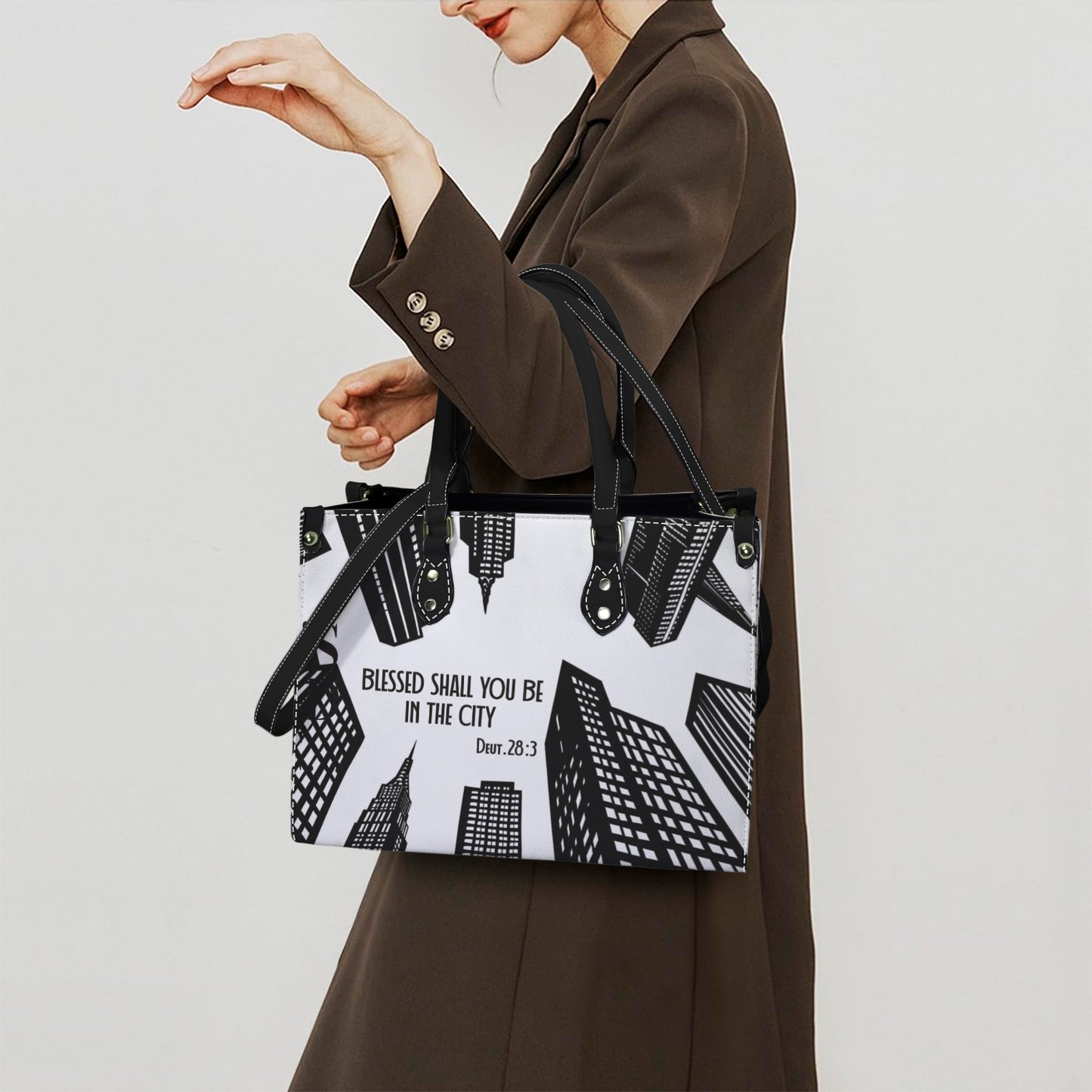 BLESSED SHALL YOU BE IN THE CITY LEATHER HANDBAG