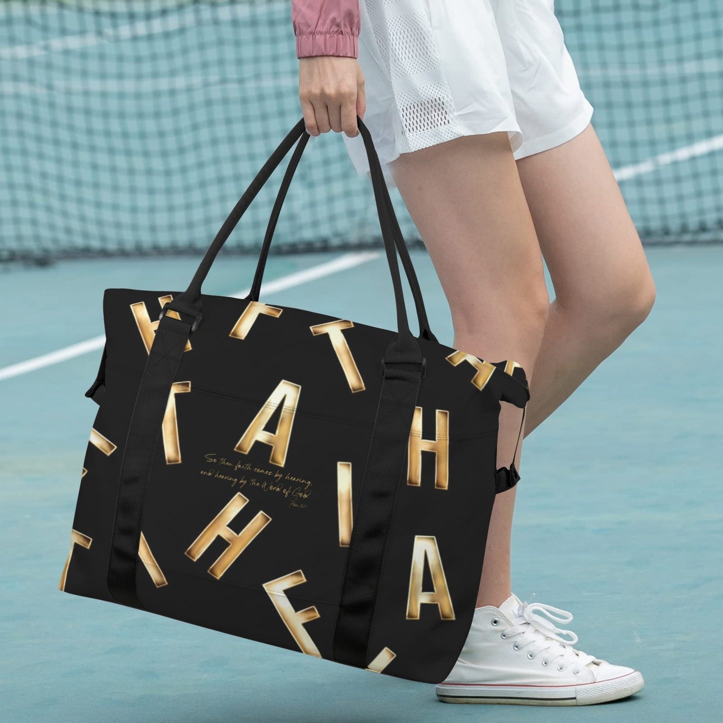 BLACK FAITH COMES BY HEARING DUFFLE BAG