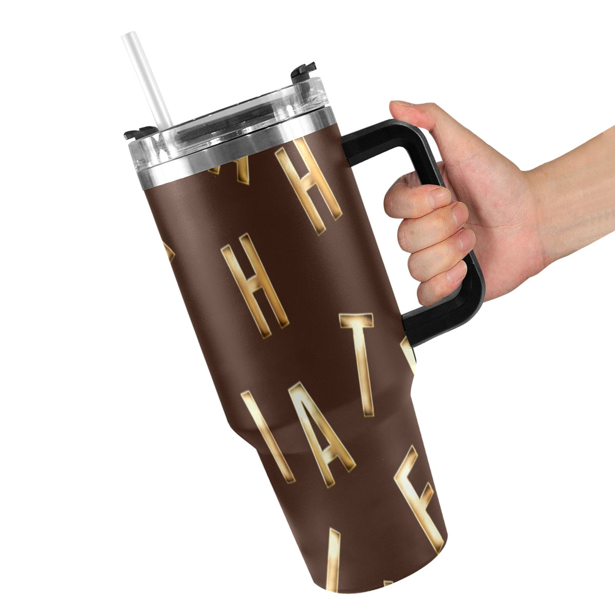 BROWN FAITH COMES BY HEARING 40oz Tumbler with Black Handle