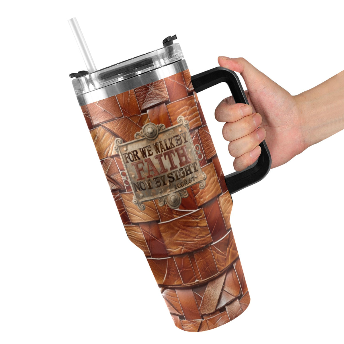 FOR WE WALK BY FAITH 40oz Tumbler with Black Handle