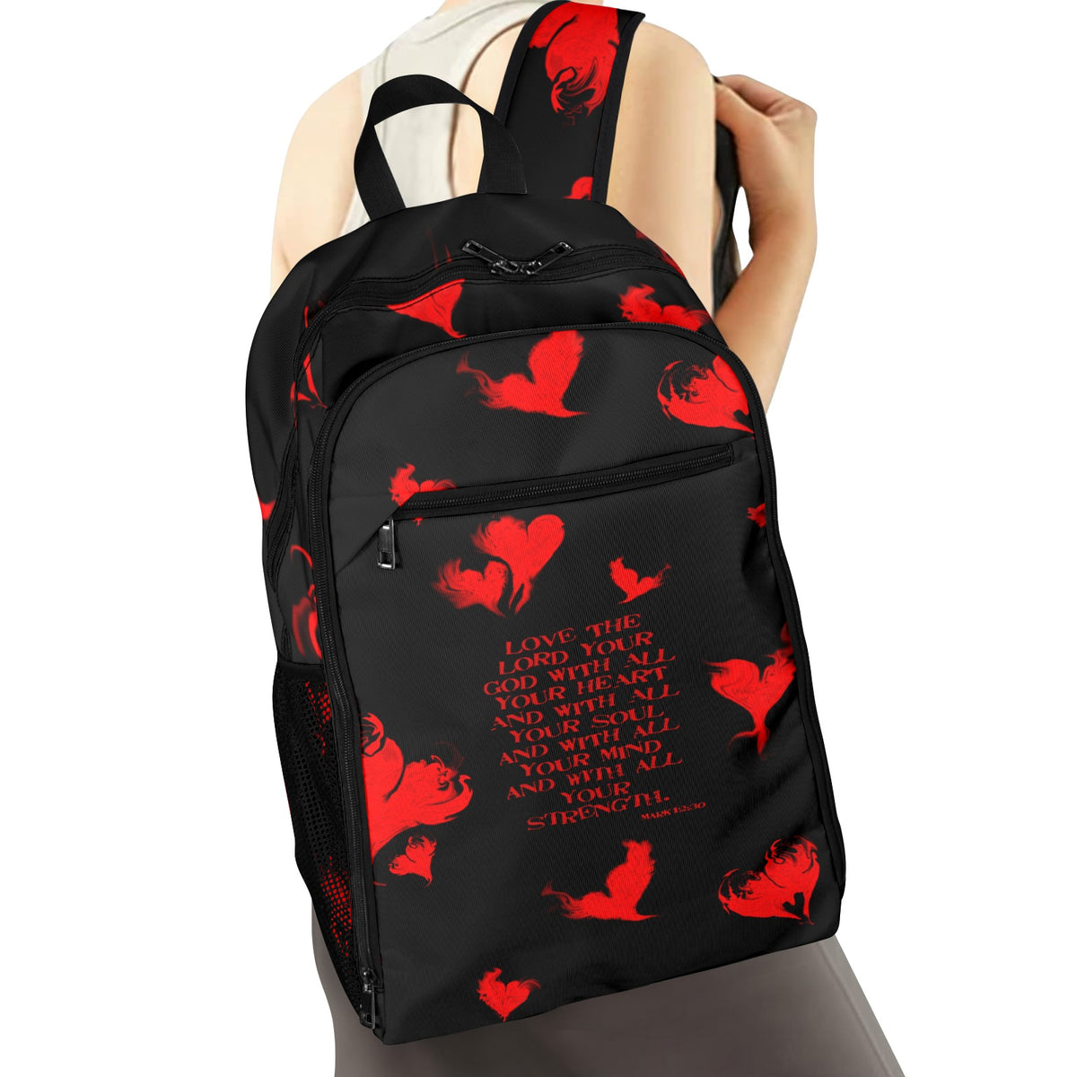 RED LOVE THE LORD WITH ALL YOUR HEART All Over Print Leisure Sports Backpack