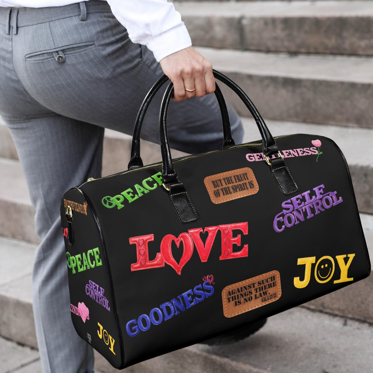 LEATHER BLACK FRUIT OF THE SPIRIT Travel Bag