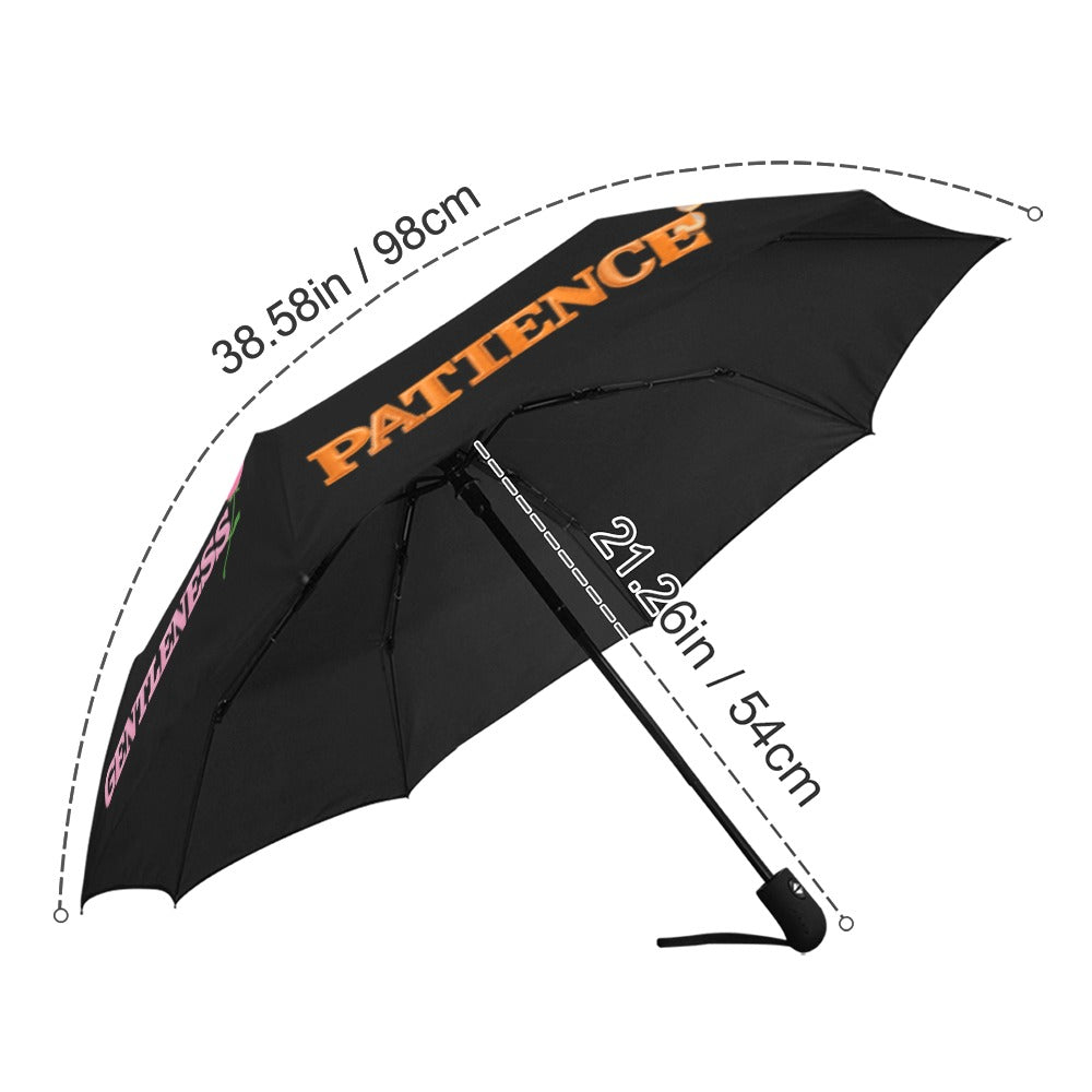 BLACK FAUX LEATHER FRUIT OF THE SPIRIT Anti-UV Auto-Foldable Umbrella