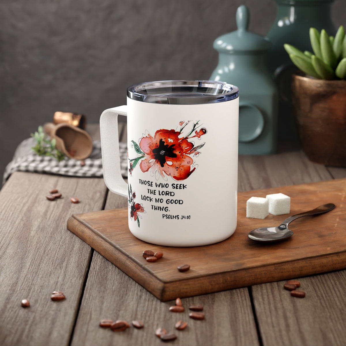 Bible Verse Scripture Insulated Coffee Mug, 10oz Those Who Seek The Lord...