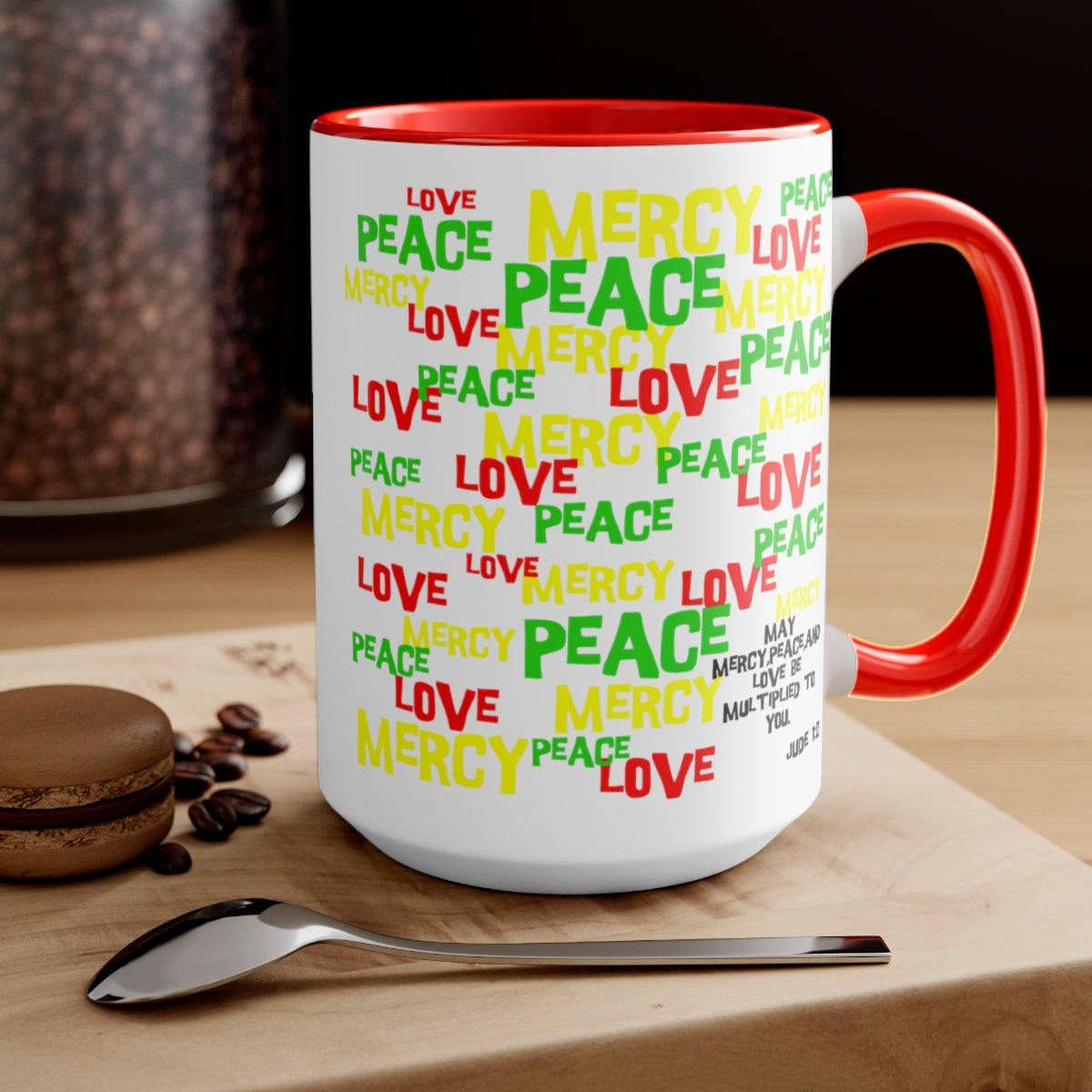 Bible Verse Scripture Two-Tone Coffee Mugs, 15oz May Mercy Peace And Love...