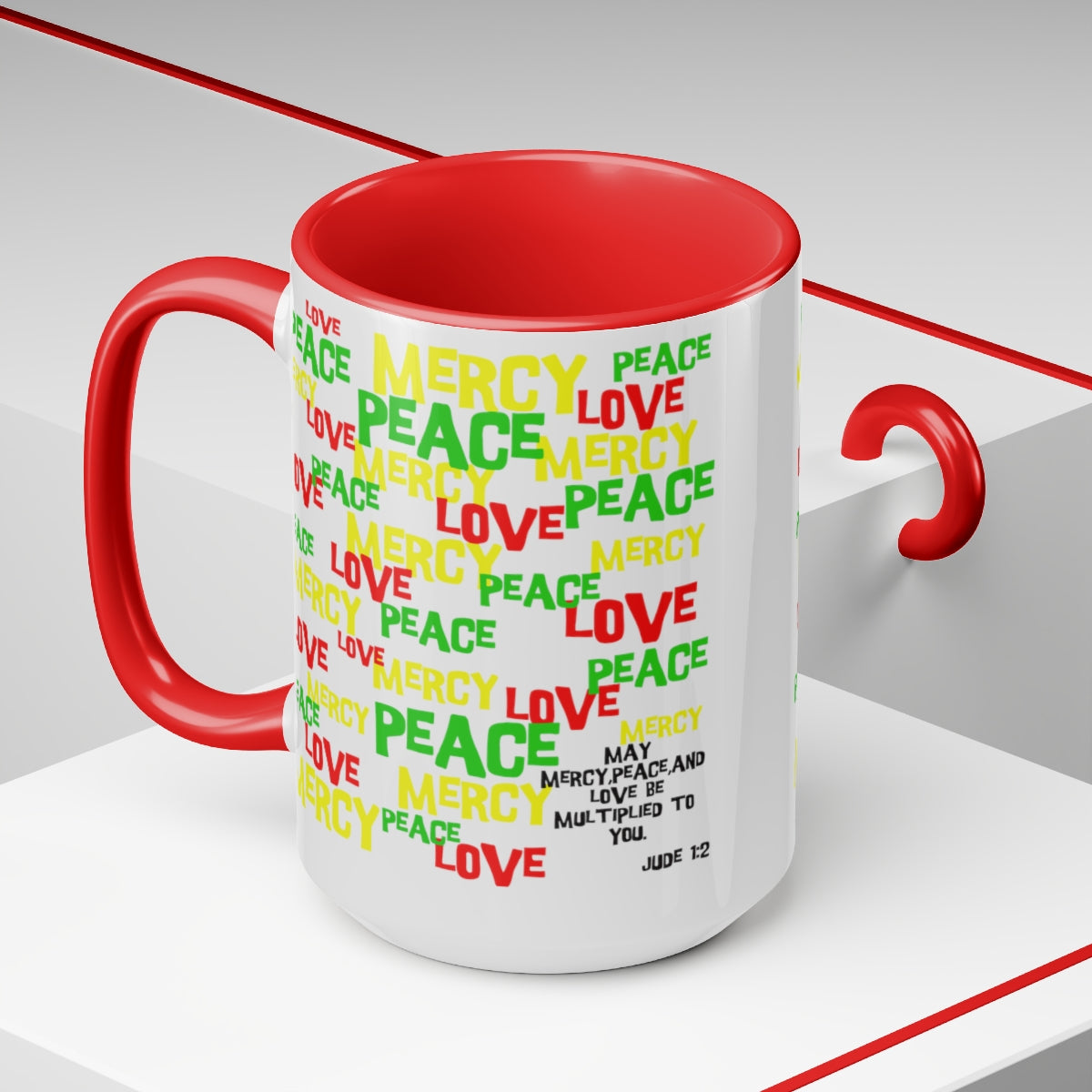 Bible Verse Scripture Two-Tone Coffee Mugs, 15oz May Mercy Peace And Love...