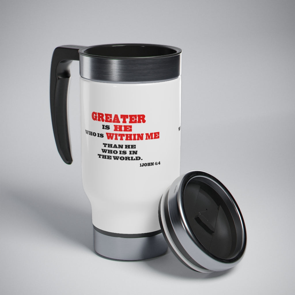 Stainless Steel Travel Mug with Handle, 14oz Greater Is He...