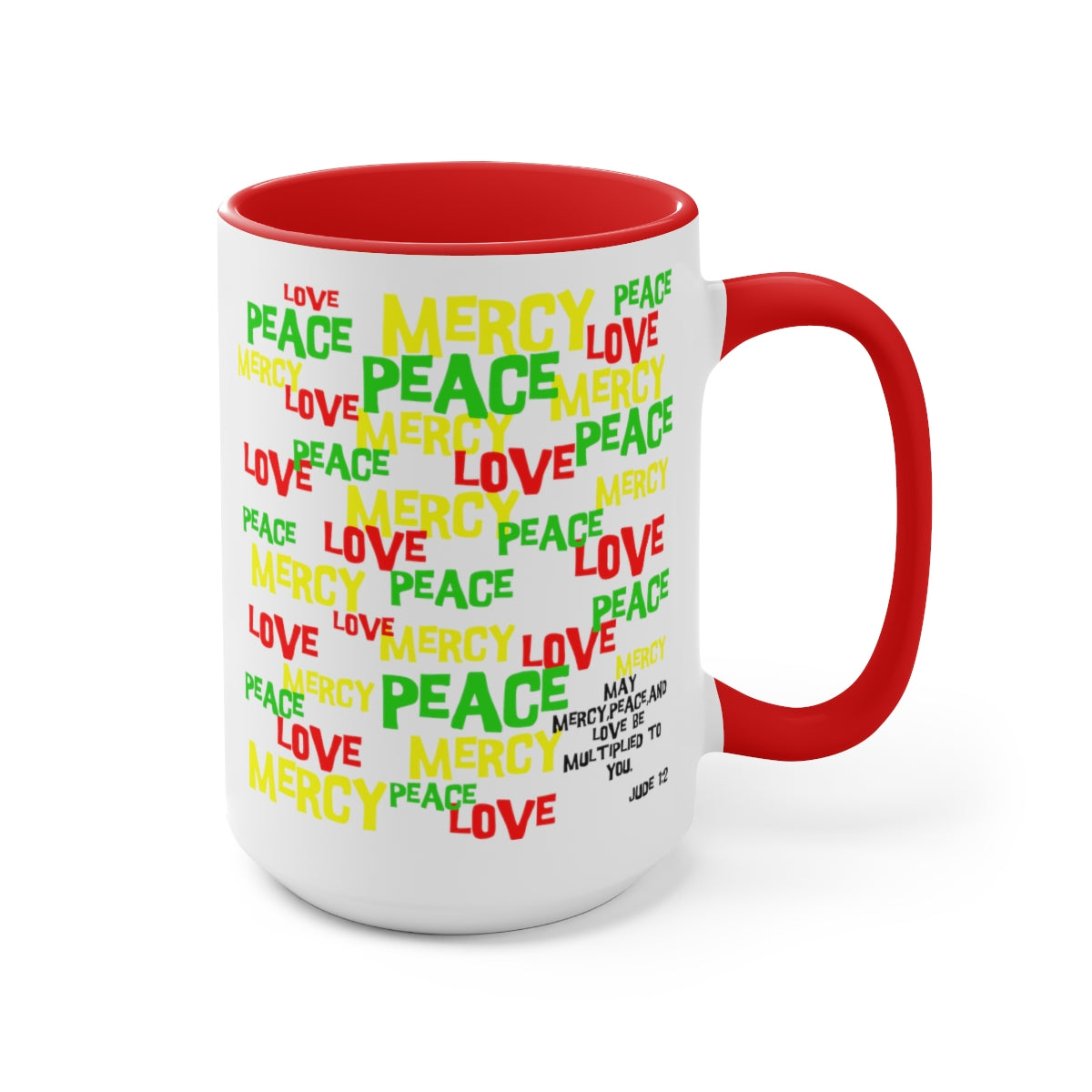 Bible Verse Scripture Two-Tone Coffee Mugs, 15oz May Mercy Peace And Love...