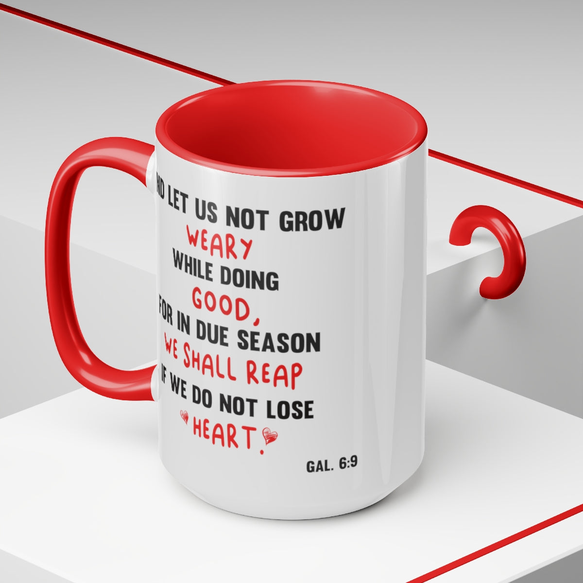 Bible Verse Scripture Two-Tone Coffee Mugs, 15oz And Let Us Not Grow Weary...