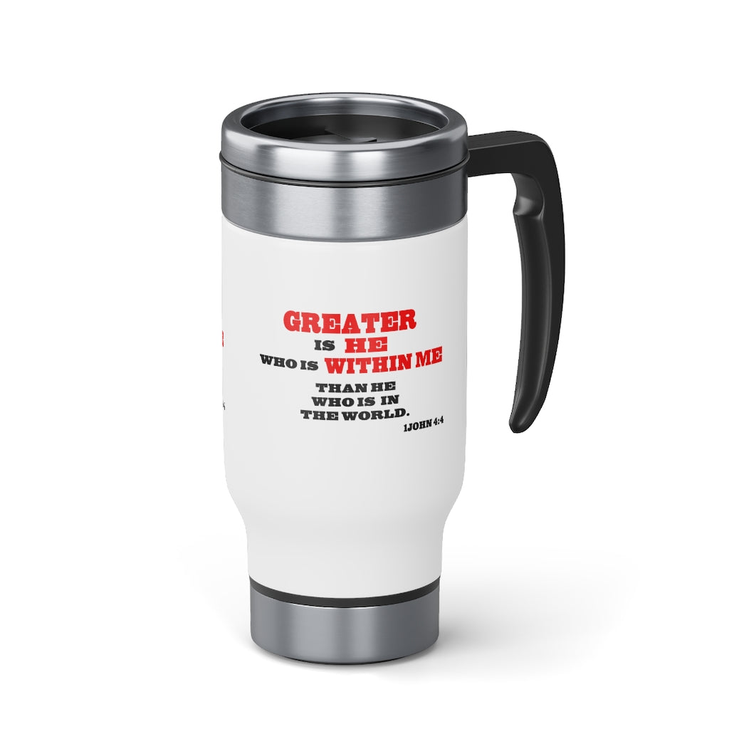 Stainless Steel Travel Mug with Handle, 14oz Greater Is He...