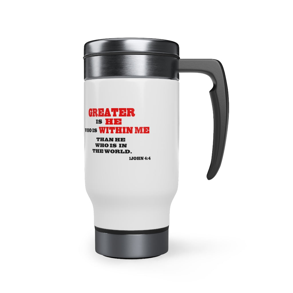 Stainless Steel Travel Mug with Handle, 14oz Greater Is He...