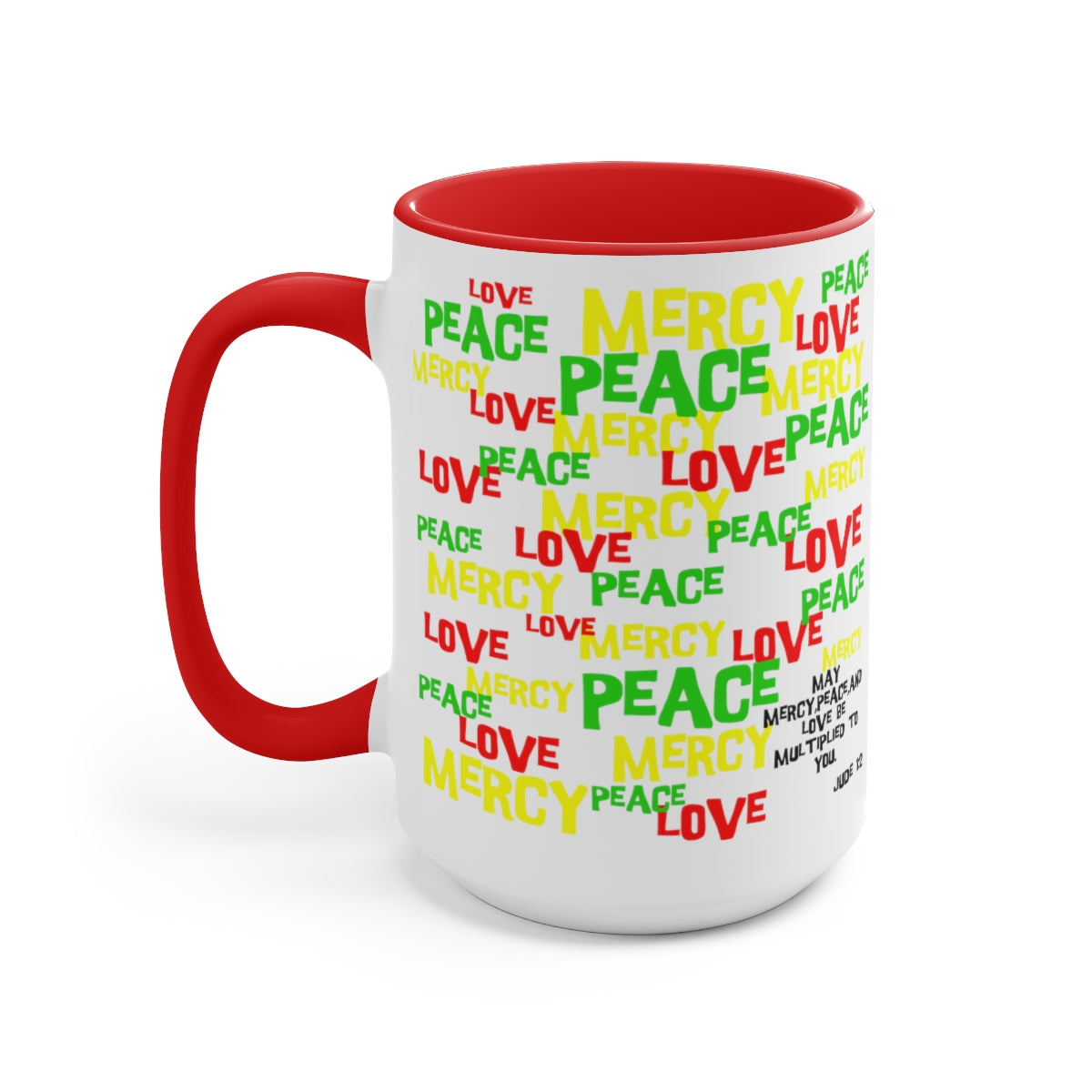 Bible Verse Scripture Two-Tone Coffee Mugs, 15oz May Mercy Peace And Love...