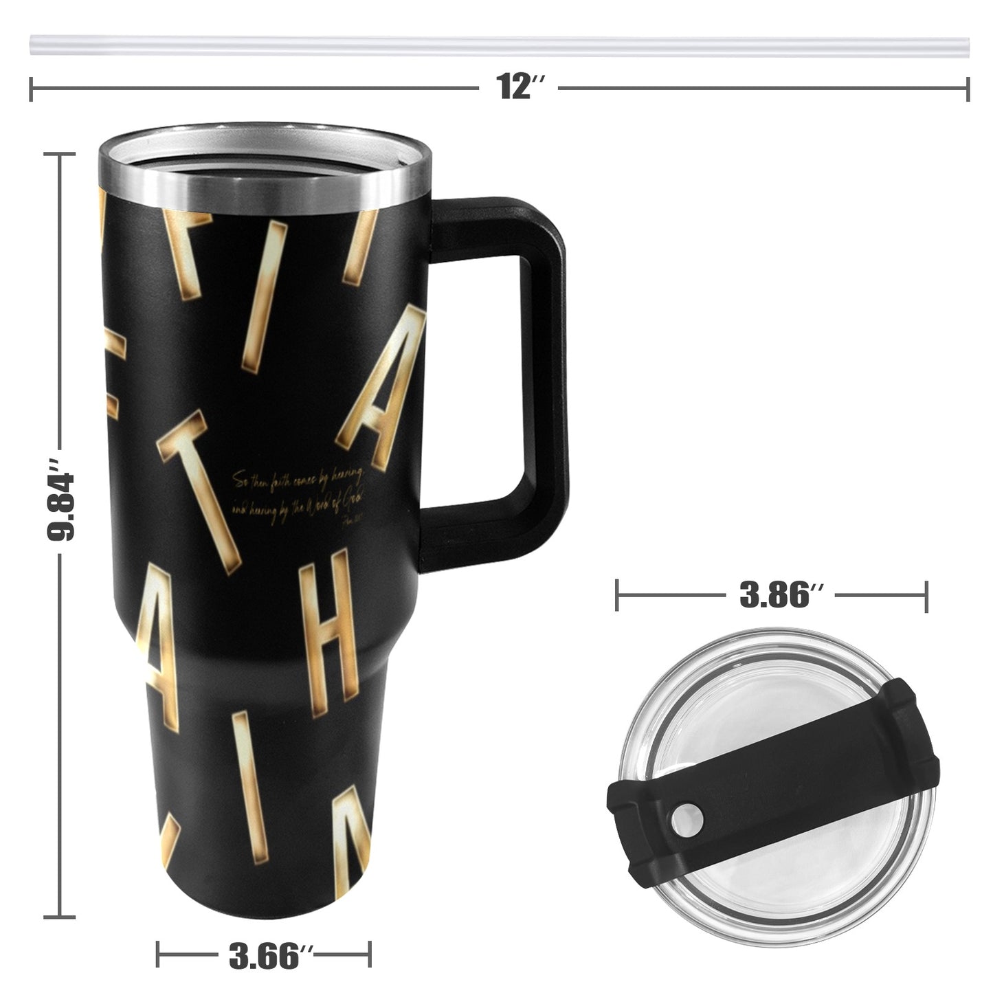 BLACK FAITH COMES BY HEARING  40oz Tumbler with Black Handle