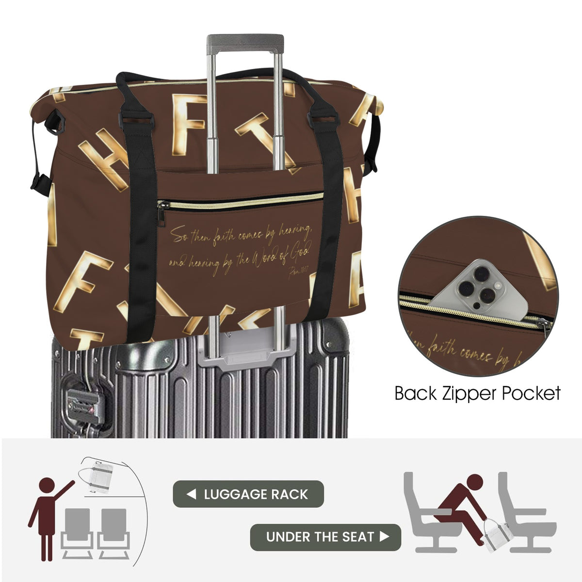 BROWN FAITH COMES BY HEARING Ultra-Large Capacity Duffle Bag