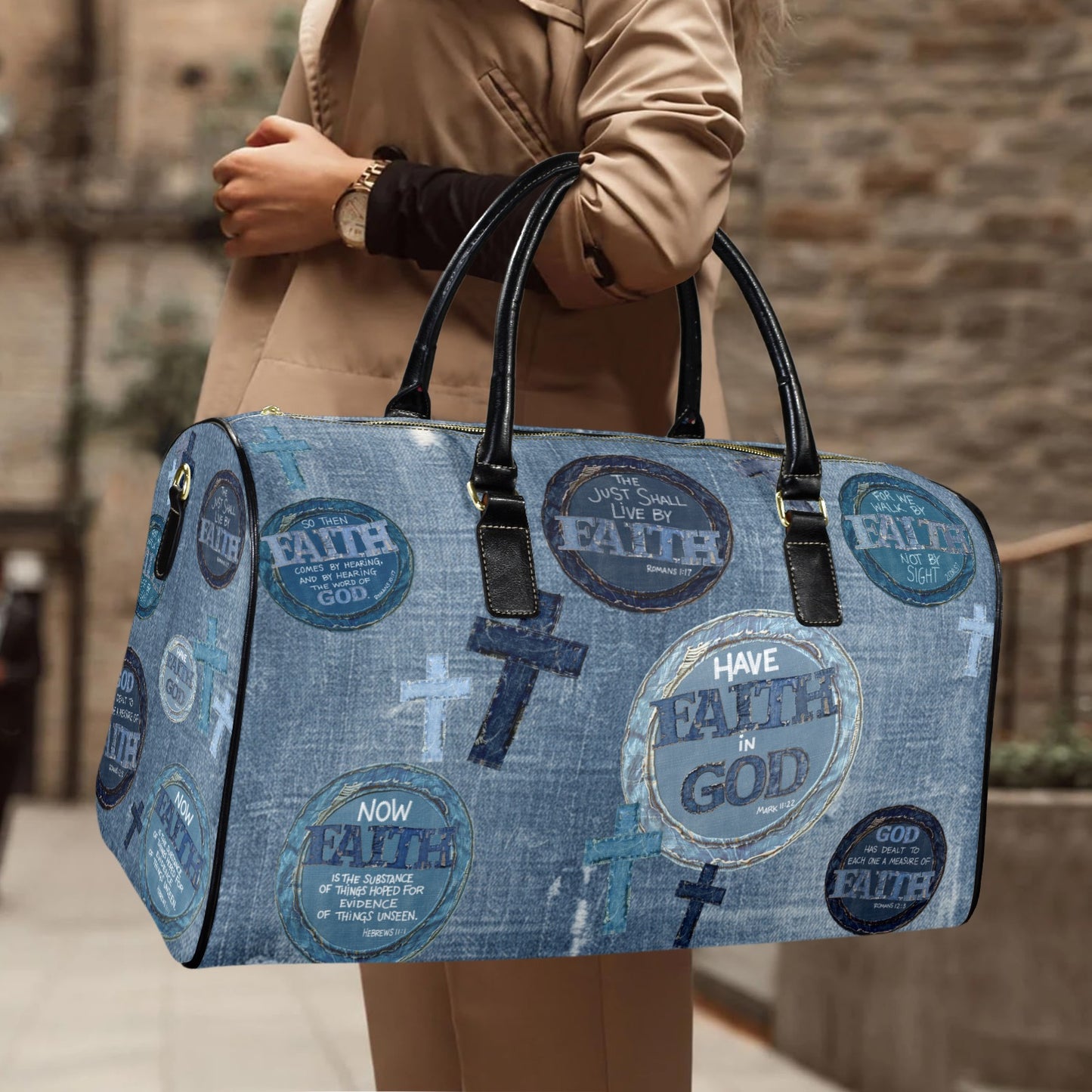 LEATHER FAUX DENIM  FAITH TRAVEL BAG