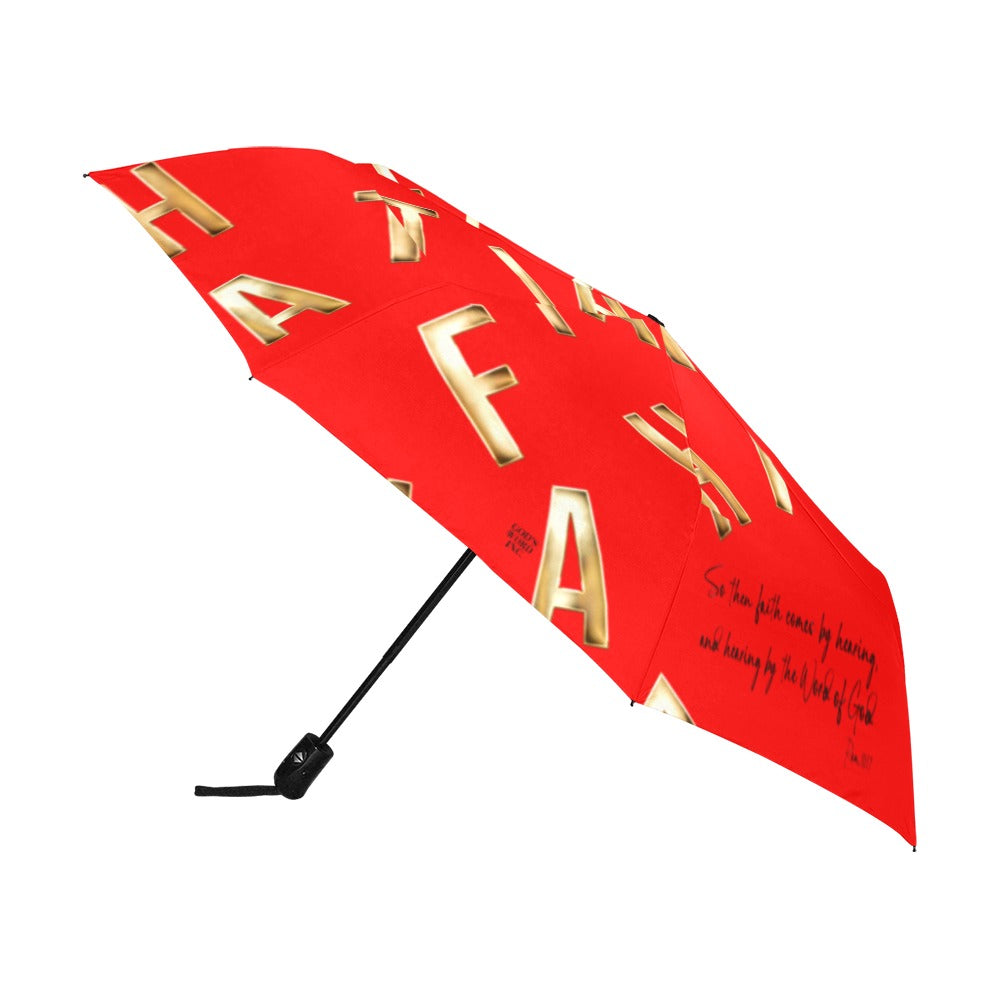 RED FAITH COMES BY HEARING Anti-UV Auto-Foldable Umbrella