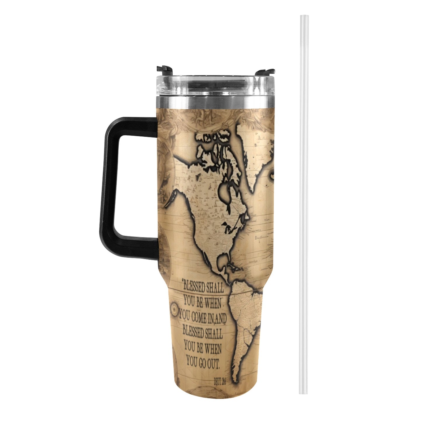 BLESSED COMING AND GOING 40oz Tumbler with Black Handle