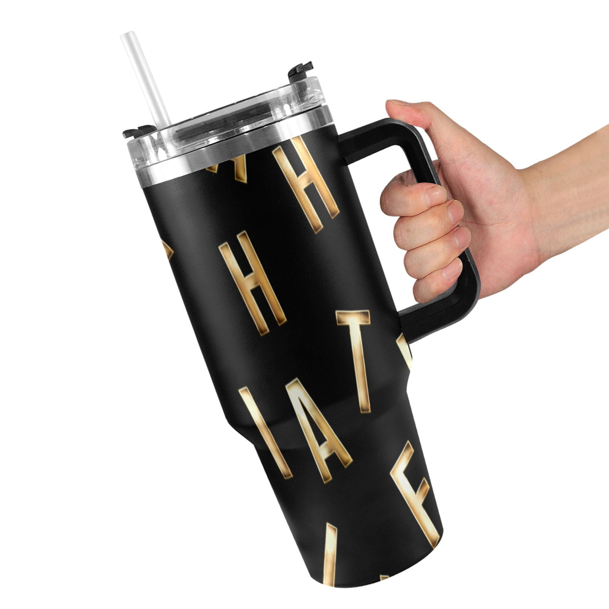 BLACK FAITH COMES BY HEARING 40oz Tumbler with Black Handle