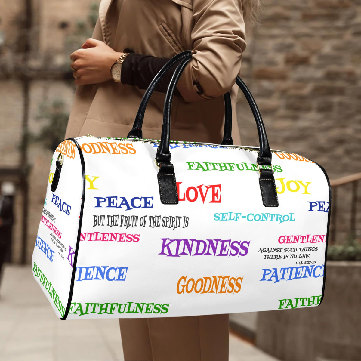 LEATHER WHITE FRUIT OF THE SPIRIT  Leather Travel Bag