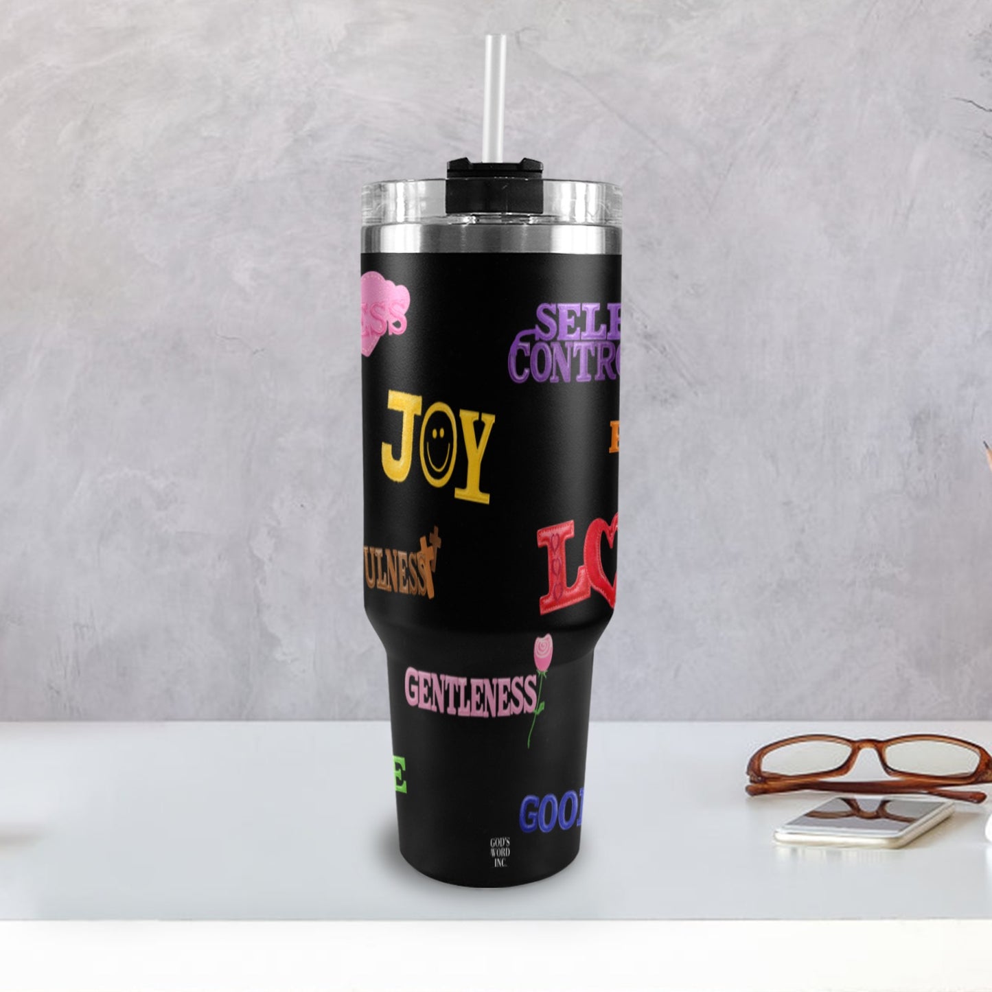 BLACK FRUIT OF THRE SPIRIT  40oz Tumbler with Black Handle