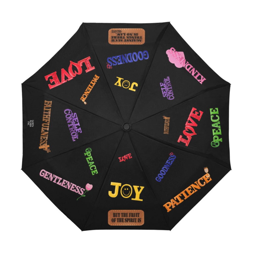 BLACK FAUX LEATHER FRUIT OF THE SPIRIT Anti-UV Auto-Foldable Umbrella