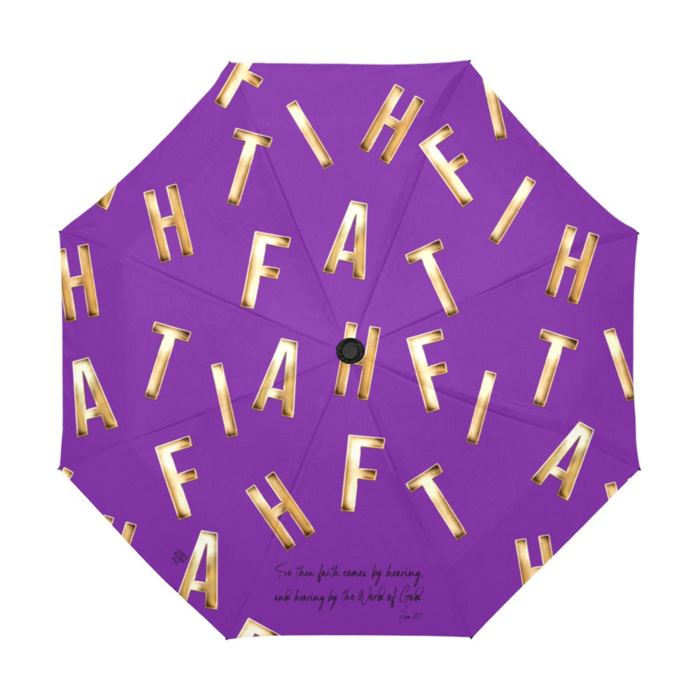 PURPLE FAITH COMES BY HEARING Anti-UV Auto-Foldable Umbrella
