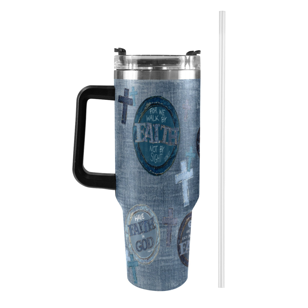 FAUX DENIM FAITH TUMBLER  40oz Tumbler with Black Handle