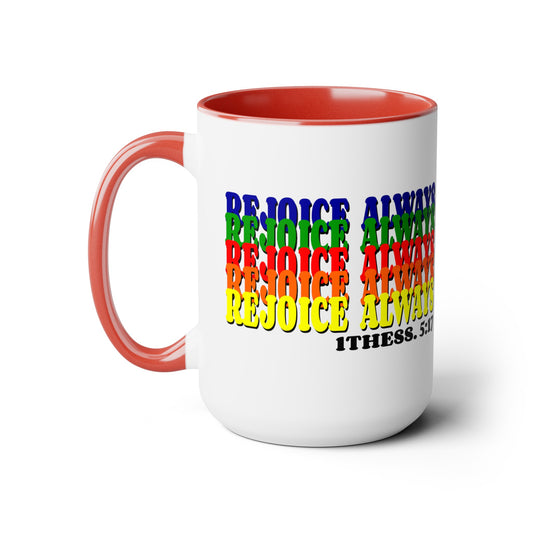 Bible Verse Scripture Two-Tone Coffee Mugs, 15oz Rejoice Always