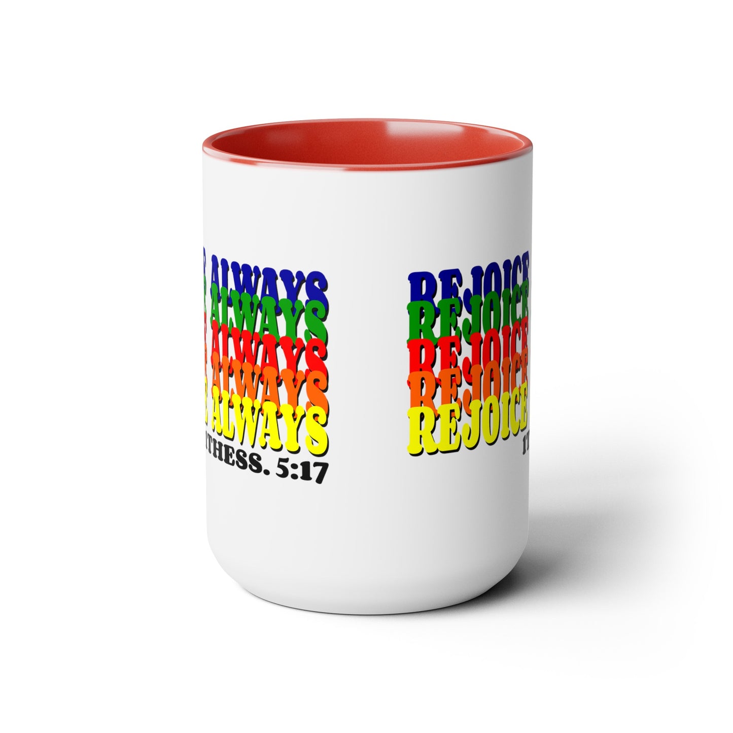 Bible Verse Scripture Two-Tone Coffee Mugs, 15oz Rejoice Always