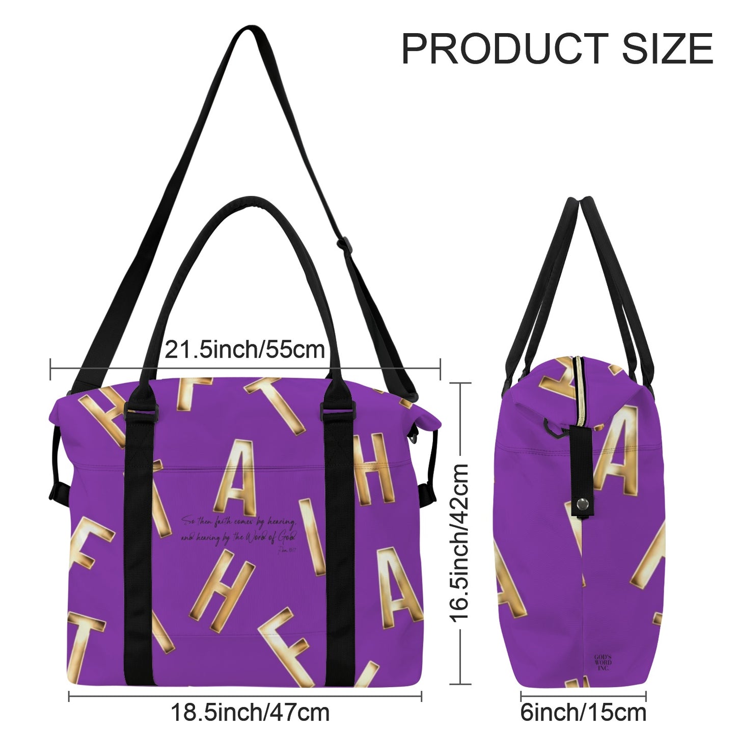 PURPLE FAITH COMES BY HEARING DUFFLE BAG