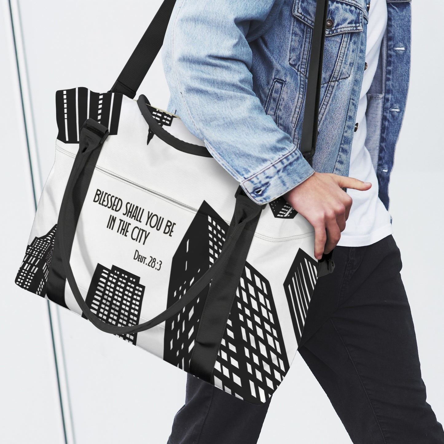 BLESSED SHALL YOU BE IN THE CITY DUFFLE BAG