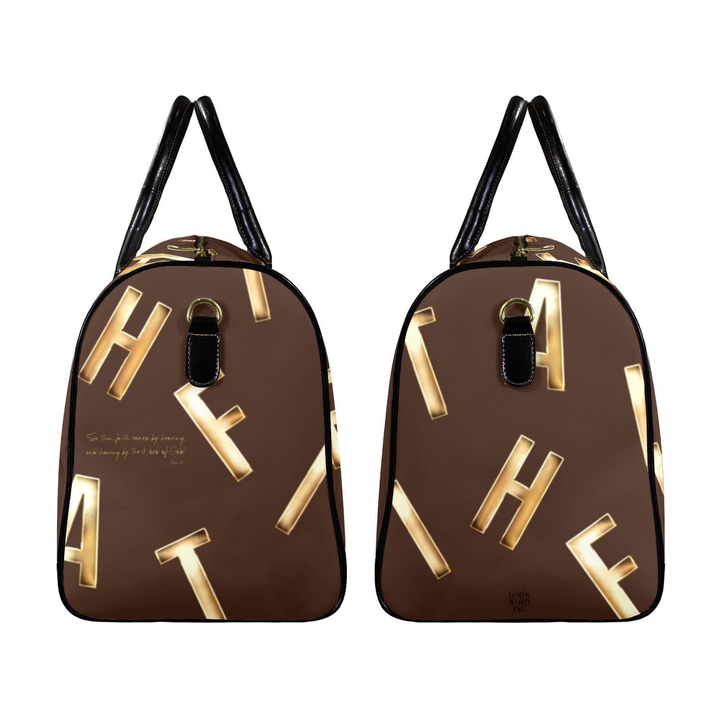 LEATHER BROWN FAITH COMES BY HEARING TRAVEL BAG