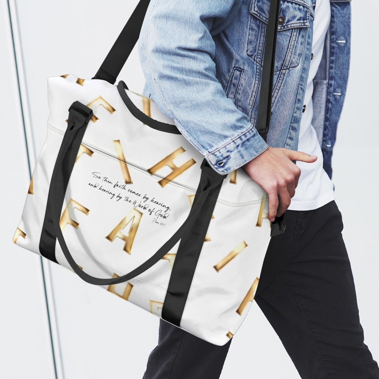 WHITE FAITH COMES BY HEARING DUFFLE BAG