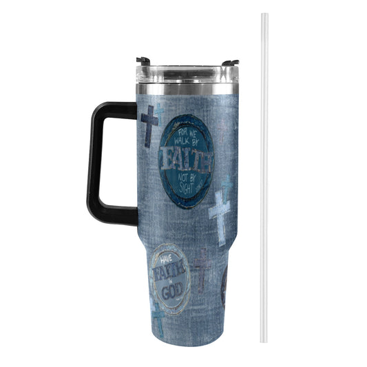 FAUX DENIM FAITH 40oz Tumbler with Black Handle