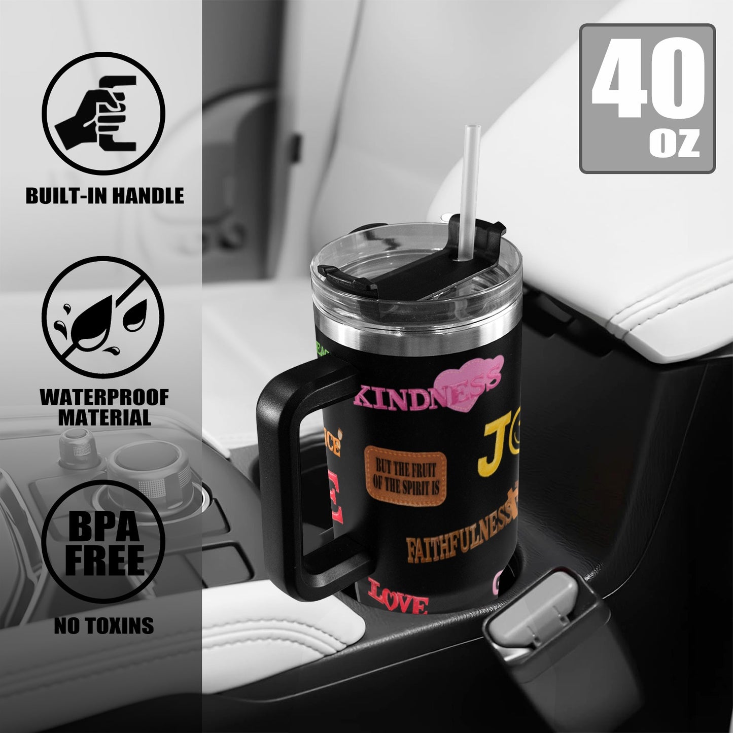 BLACK FRUIT OF THRE SPIRIT  40oz Tumbler with Black Handle