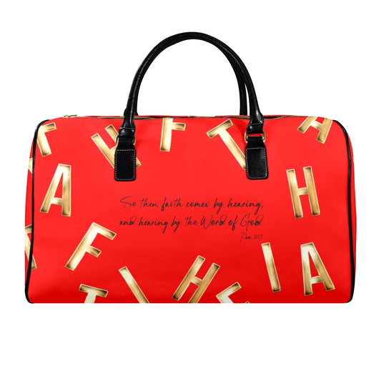 RED LEATHER FAITH COMES BY HEARING Travel Bag