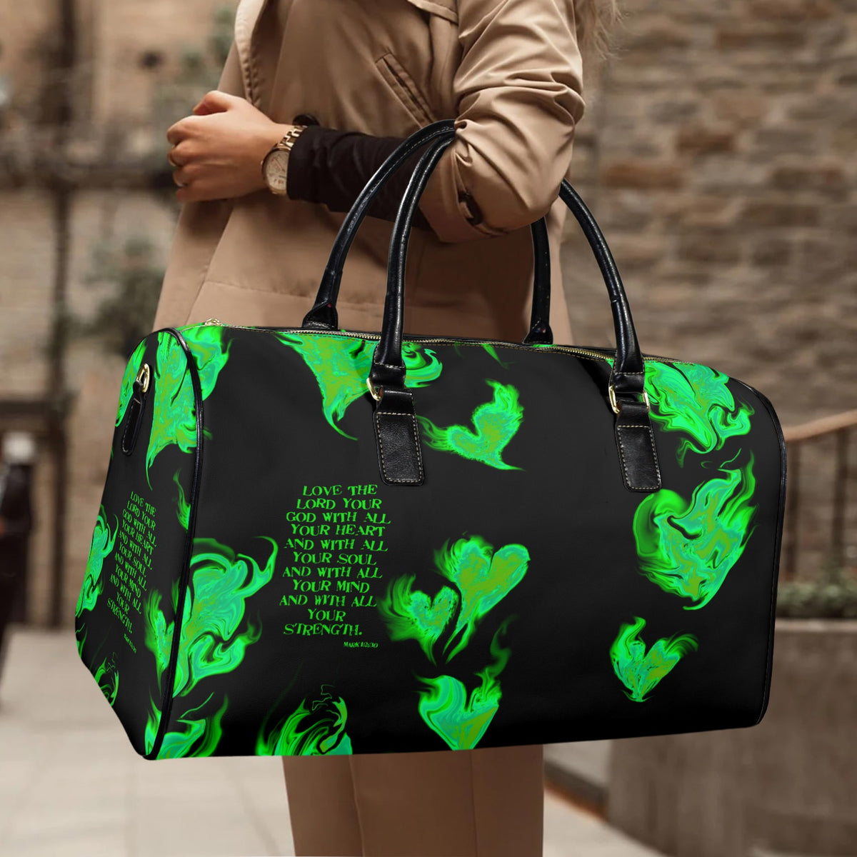 LEATHER LOVE THE LORD YOUR GOD Travel Bag