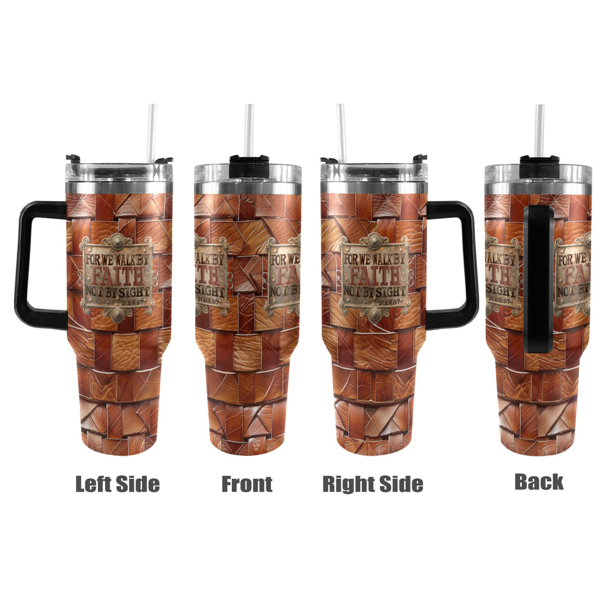 FOR WE WALK BY FAITH  40oz Tumbler with Black Handle