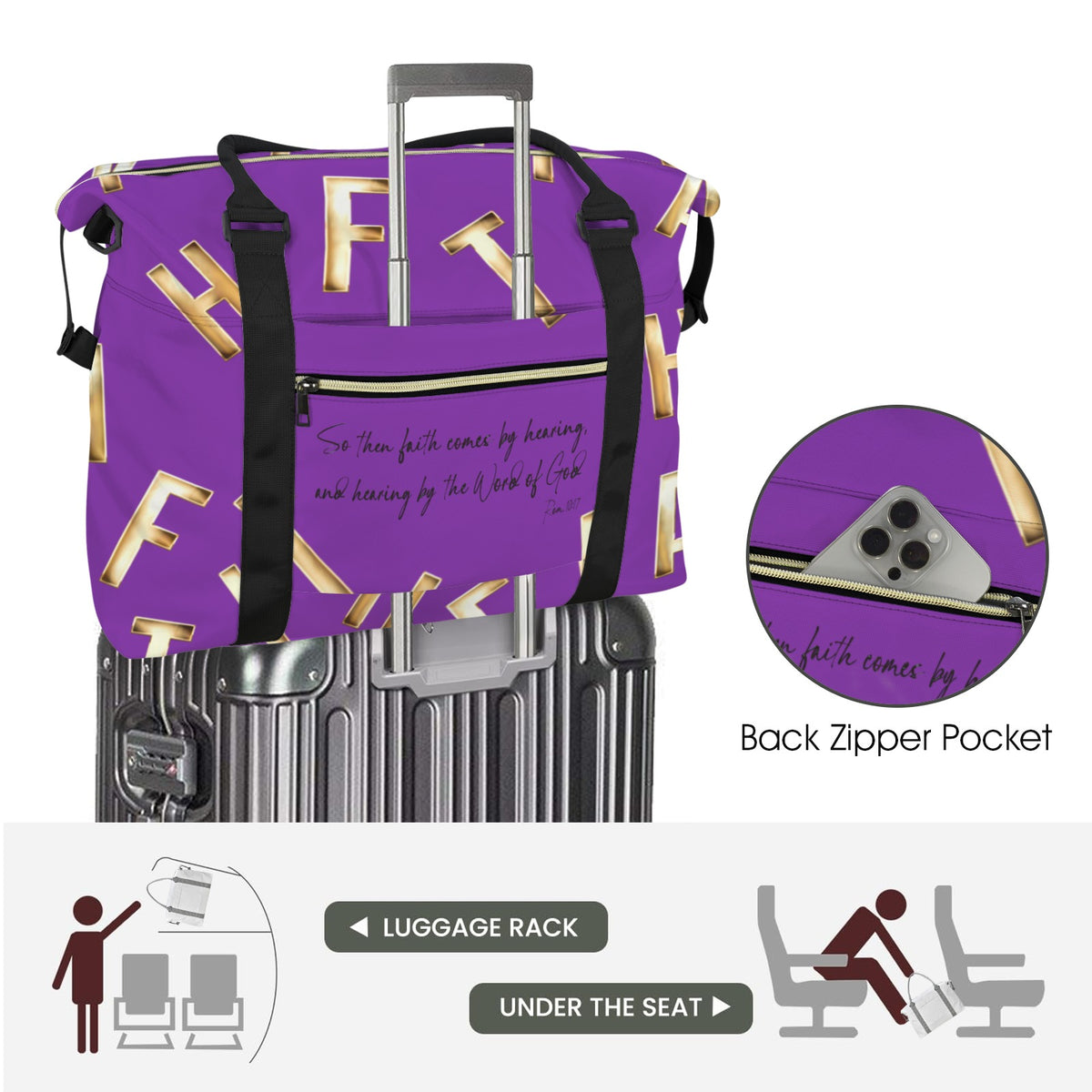 PURPLE FAITH COMES BY HEARING  Ultra-Large Capacity Duffle Bag