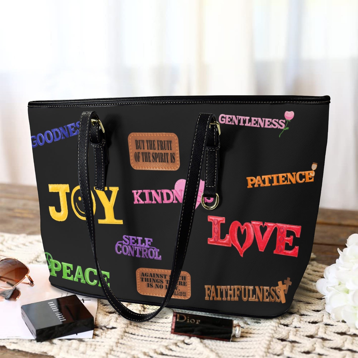 FAUX LEATHER FRUIT OF THE SPIRIT SHOULDER BAG