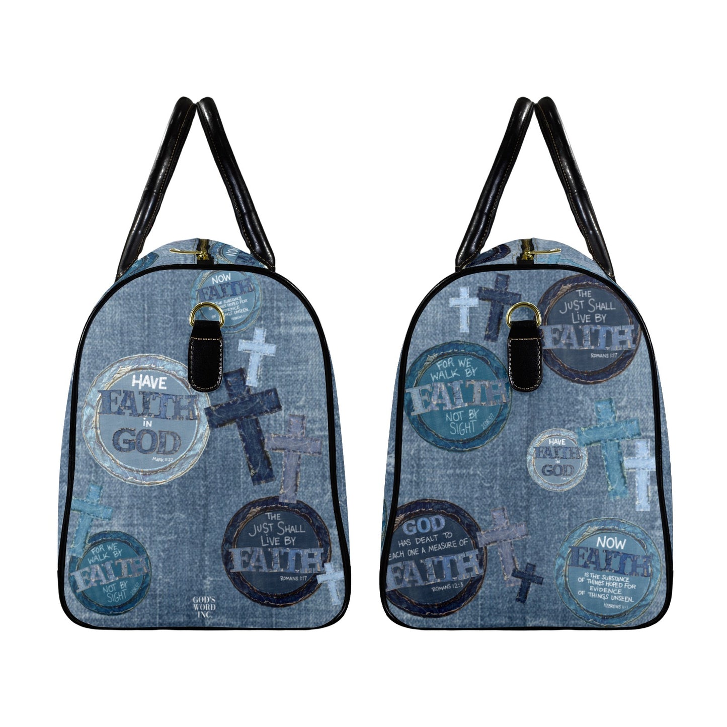 LEATHER FAUX DENIM WALK BY FAITH TRAVEL BAG