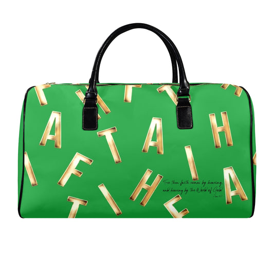 LEATHER GREEN FAITH COMES BY HEARING TRAVEL BAG