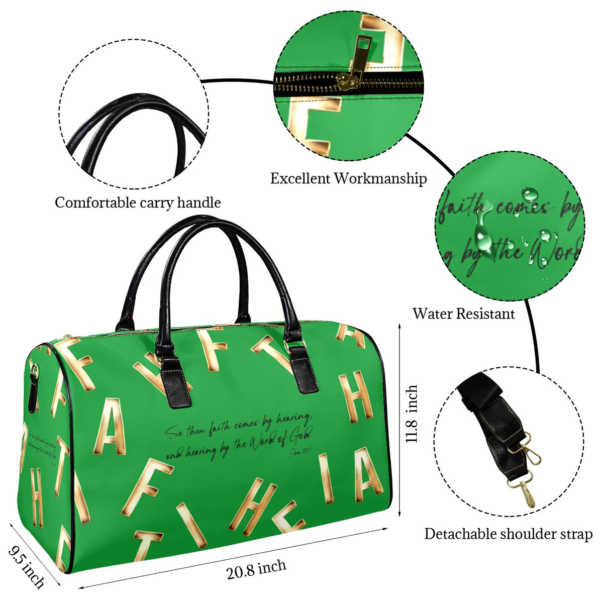 LEATHER GREEN  FAITH COMES BY HEARING Travel Bag