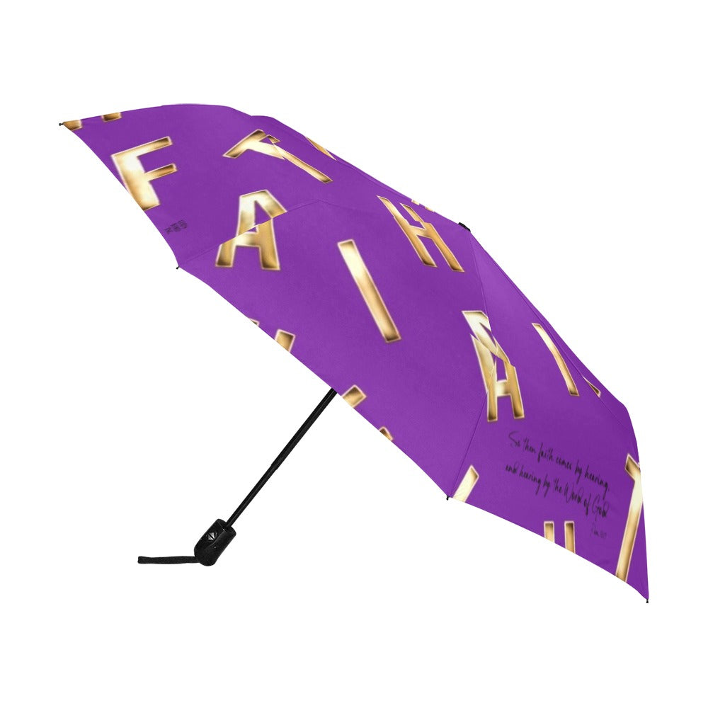 PURPLE FAITH COMES BY HEARING  Anti-UV Auto-Foldable Umbrella