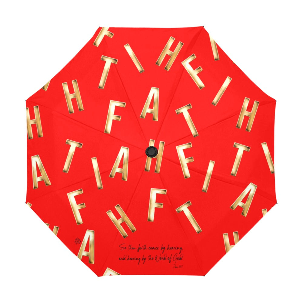 RED FAITH COMES BY HEARING Anti-UV Auto-Foldable Umbrella