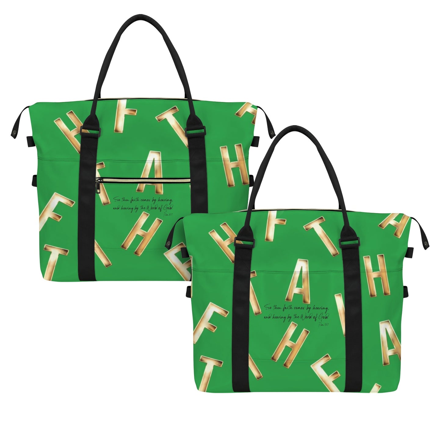 GREEN FAITH COMES BY HEARING DUFFLE BAG