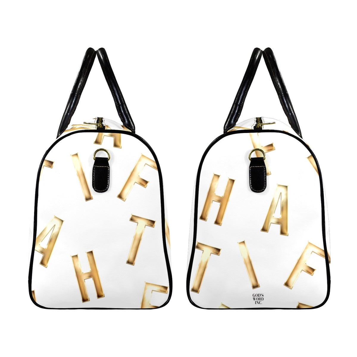 WHITE LEATHER FAITH COMES BY HEARING  Travel Bag